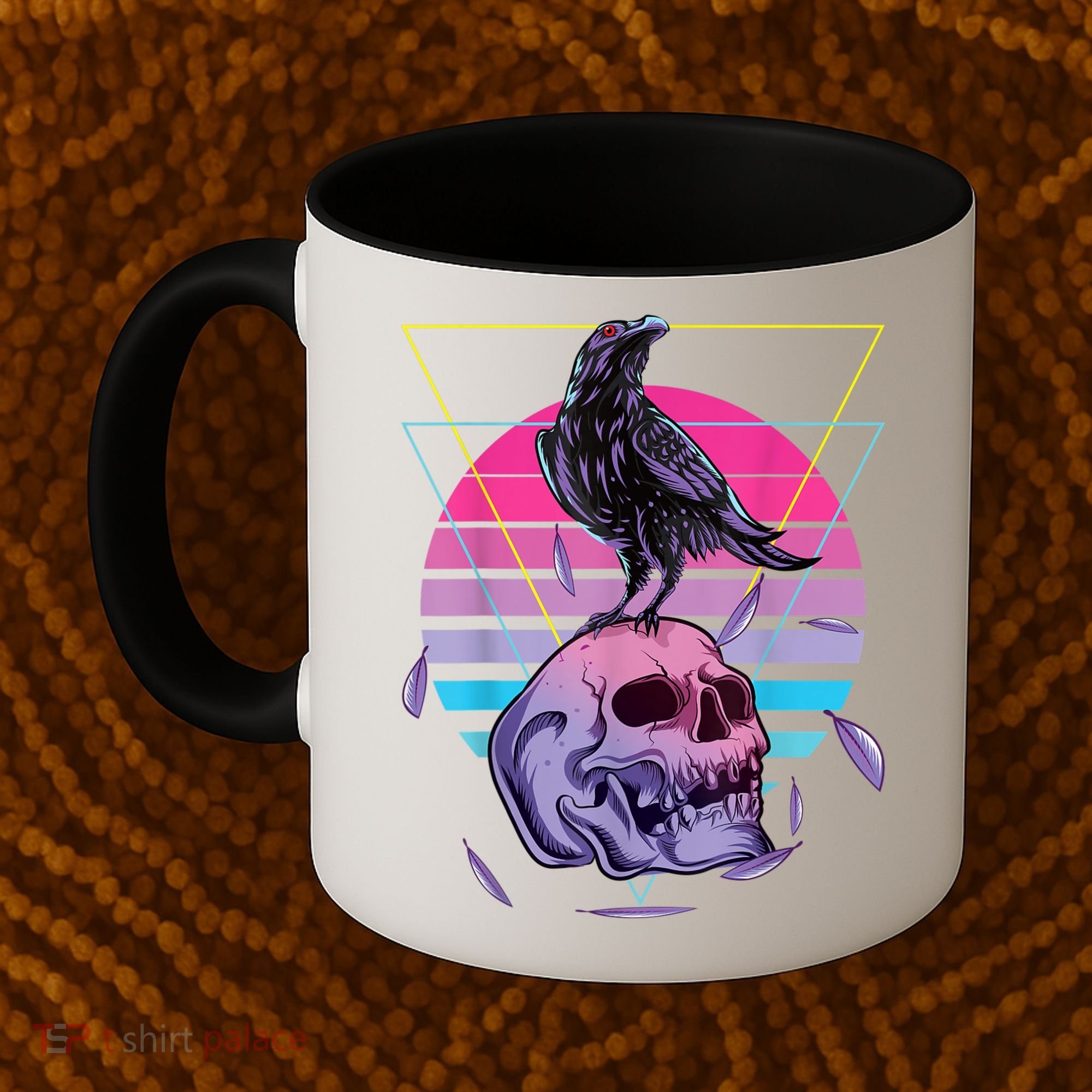 Vaporwave Skull And Crow Retro Aesthetic Pastel Goth Art Coffee Mug