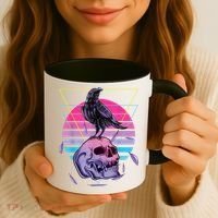 Vaporwave Skull And Crow Retro Aesthetic Pastel Goth Art Coffee Mug thumb 3