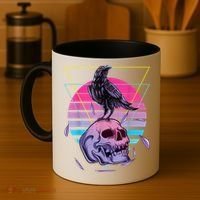 Vaporwave Skull And Crow Retro Aesthetic Pastel Goth Art Coffee Mug thumb 4