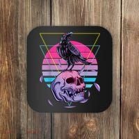 Vaporwave Skull And Crow Retro Aesthetic Pastel Goth Art Coaster thumb 0