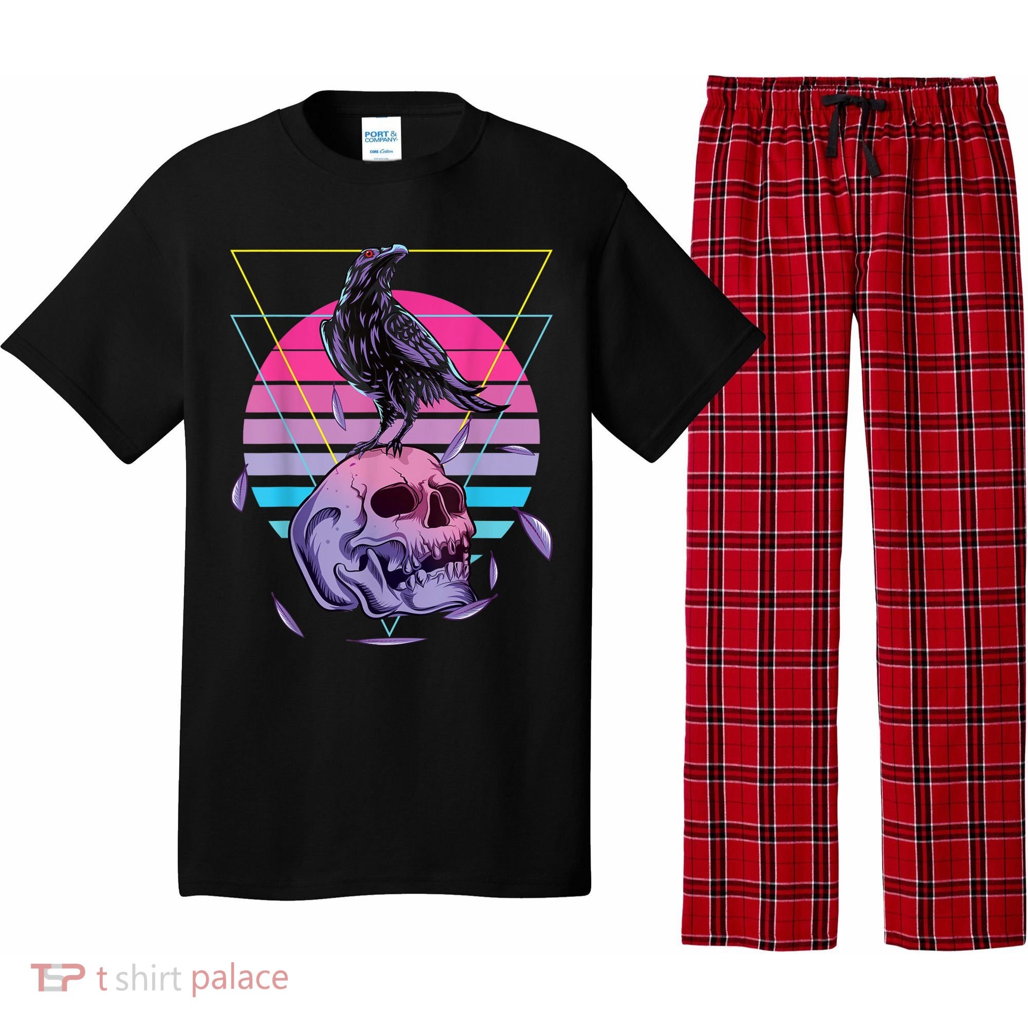 Vaporwave Skull And Crow Retro Aesthetic Pastel Goth Art Pajama Set