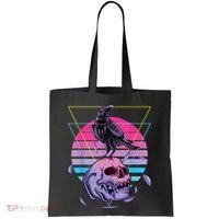 Vaporwave Skull And Crow Retro Aesthetic Pastel Goth Art Tote Bag thumb 0