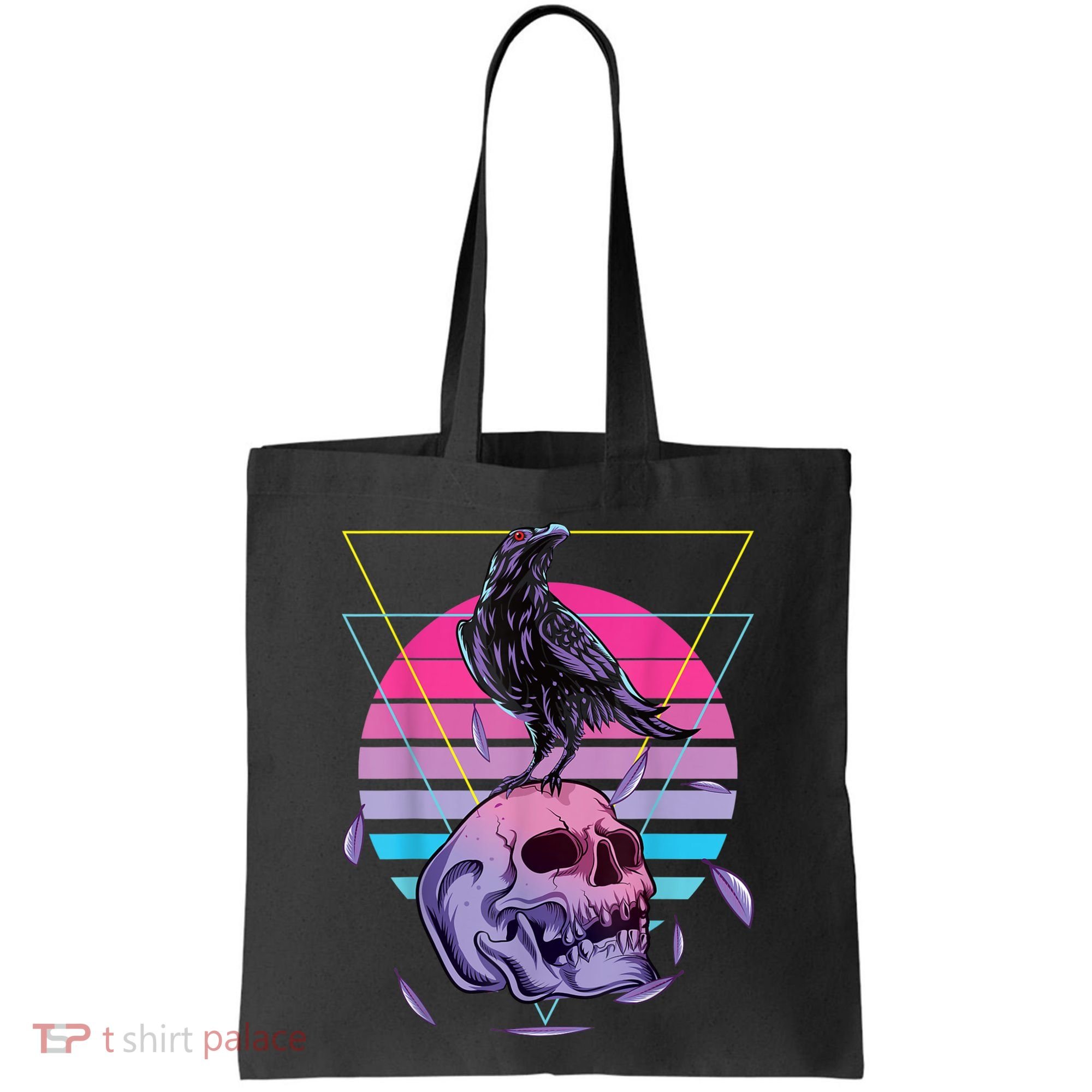 Vaporwave Skull And Crow Retro Aesthetic Pastel Goth Art Tote Bag