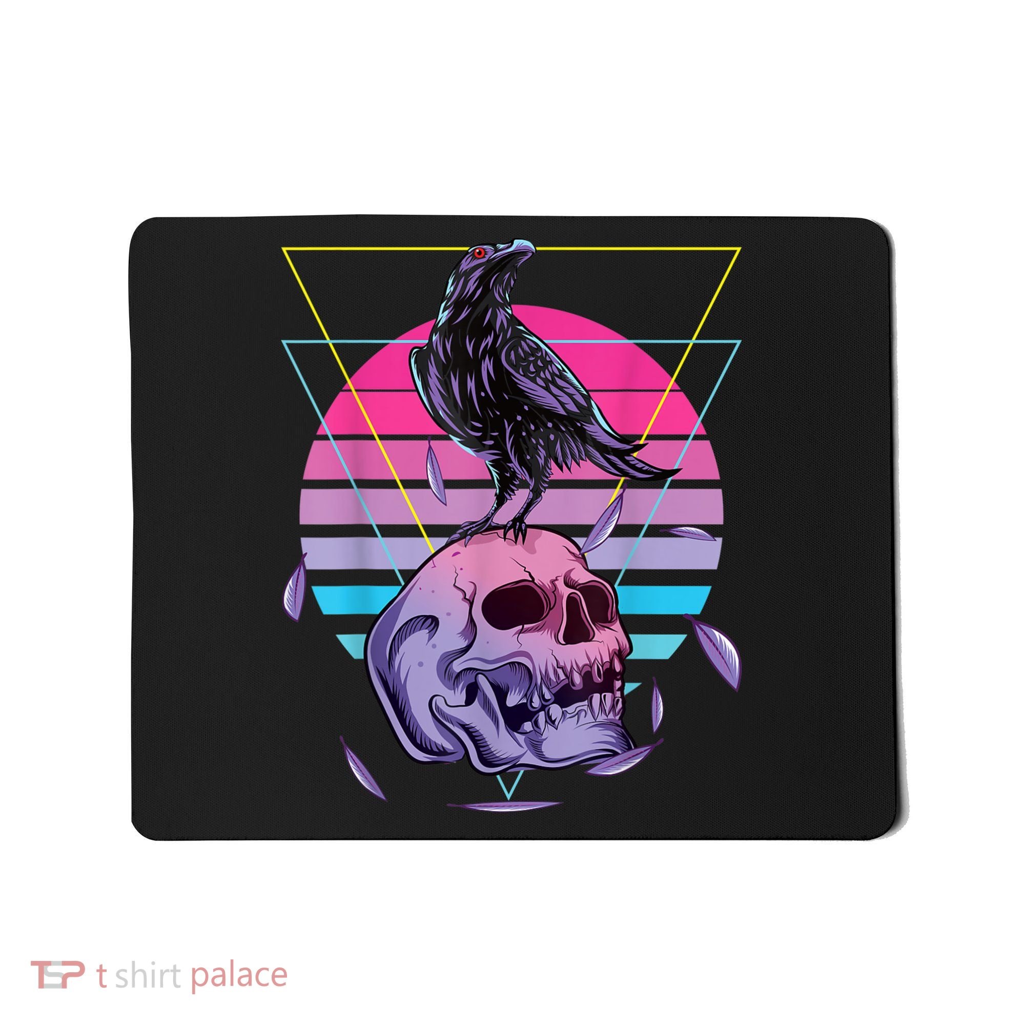 Vaporwave Skull And Crow Retro Aesthetic Pastel Goth Art Mousepad