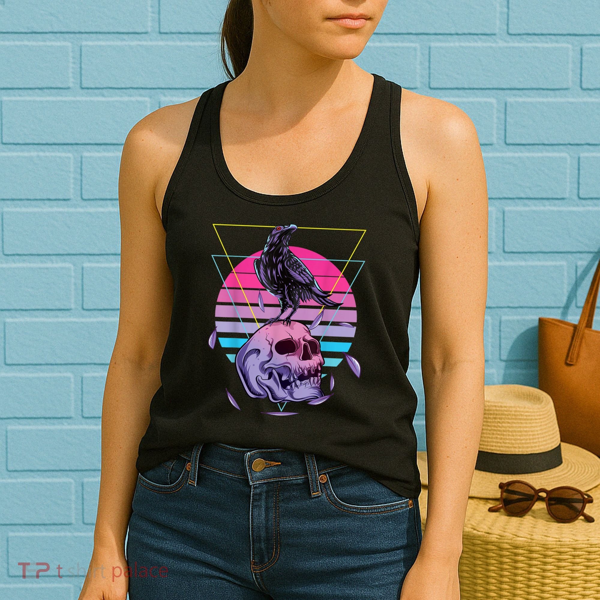 Vaporwave Skull And Crow Retro Aesthetic Pastel Goth Art Women's Tank Top