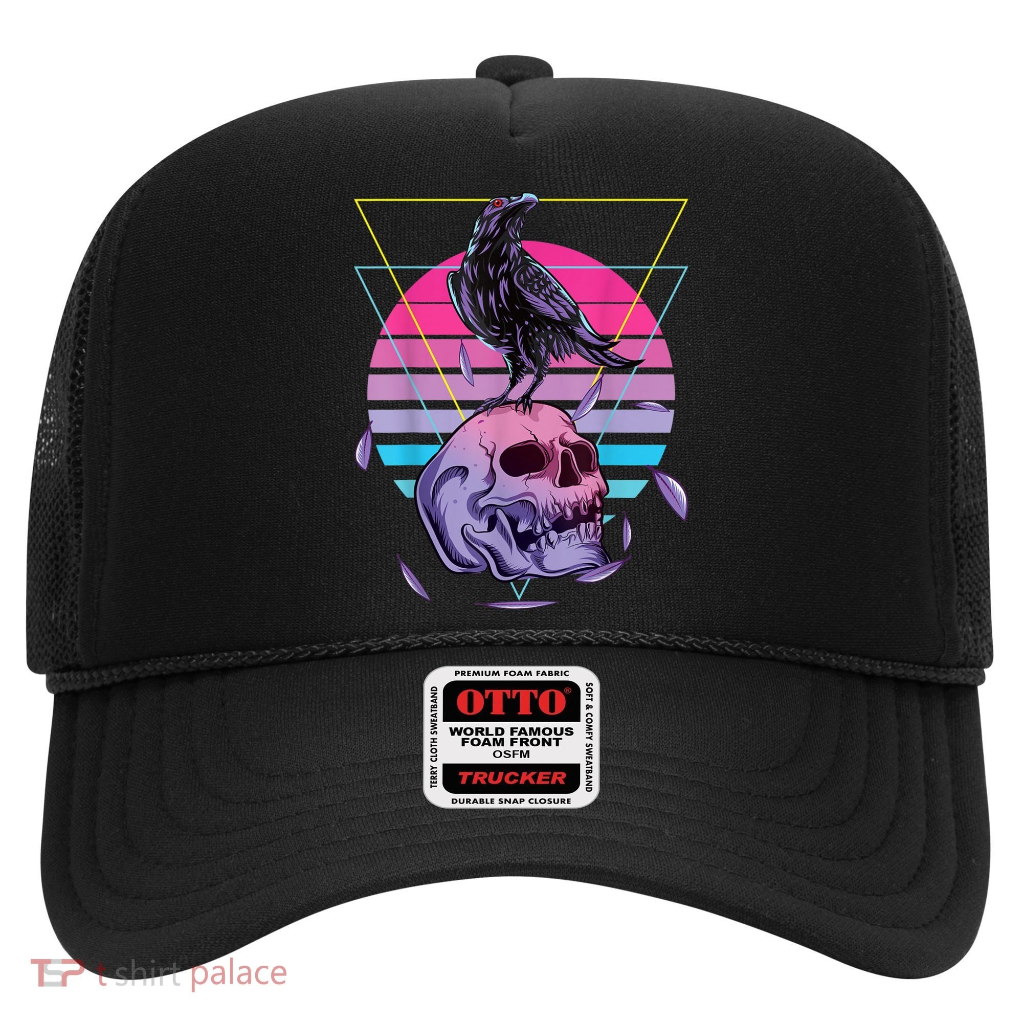 Vaporwave Skull And Crow Retro Aesthetic Pastel Goth Art Hat