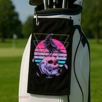 Vaporwave Skull And Crow Retro Aesthetic Pastel Goth Art Golf Towel thumb 2