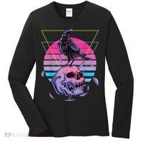Vaporwave Skull And Crow Retro Aesthetic Pastel Goth Art Women's Long Sleeve Shirt thumb 0