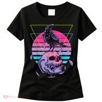 Vaporwave Skull And Crow Retro Aesthetic Pastel Goth Art Women's T-Shirt thumb 0