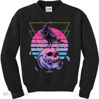 Vaporwave Skull And Crow Retro Aesthetic Pastel Goth Art Kids Sweatshirt thumb 0