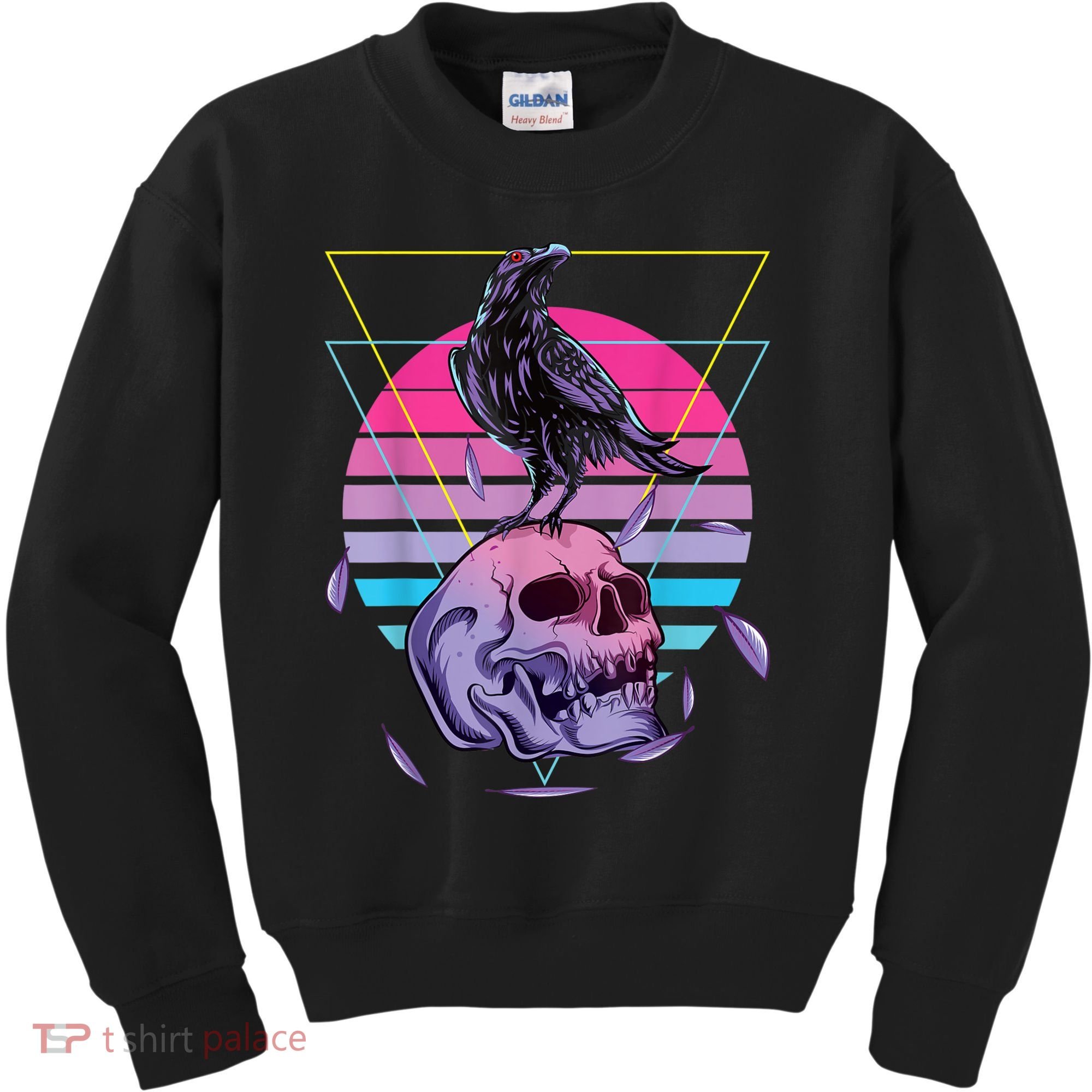 Vaporwave Skull And Crow Retro Aesthetic Pastel Goth Art Kids Sweatshirt
