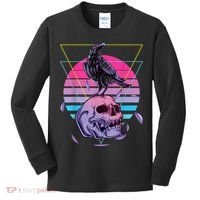 Vaporwave Skull And Crow Retro Aesthetic Pastel Goth Art Kids Long Sleeve Shirt thumb 0