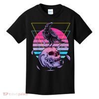 Vaporwave Skull And Crow Retro Aesthetic Pastel Goth Art Kids T-Shirt thumb 0
