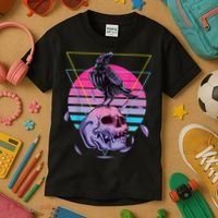Vaporwave Skull And Crow Retro Aesthetic Pastel Goth Art Kids T-Shirt thumb 3