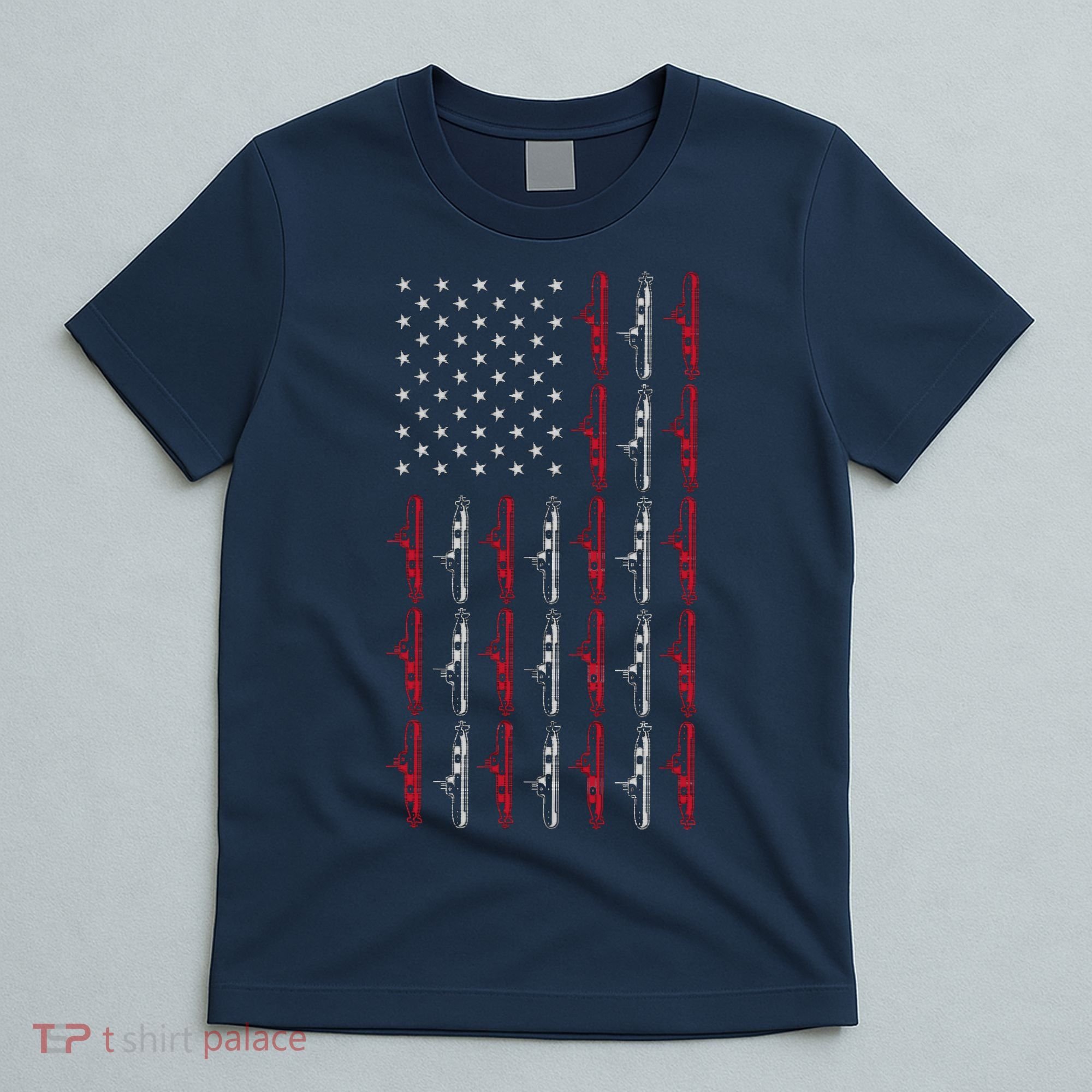 Vintage Submarine American Flag Funny 4th Of July T-Shirt
