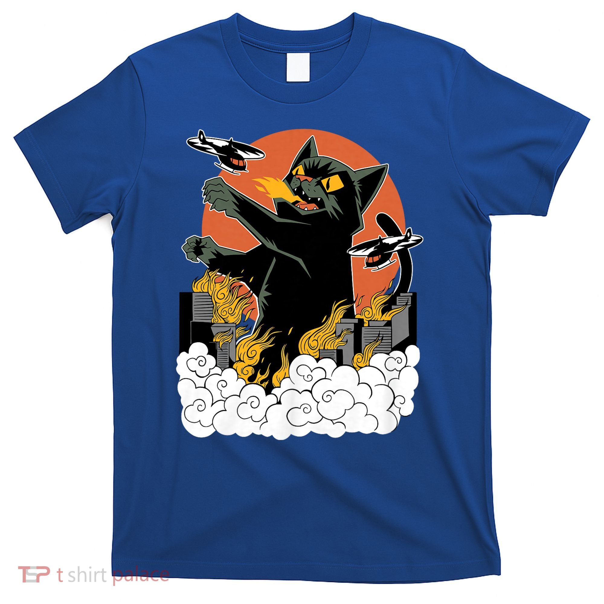 Vintage Sunset Attack Giant Cat Black Japanese Catzilla Sunset T-Shirt