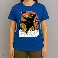 Vintage Sunset Attack Giant Cat Black Japanese Catzilla Sunset T-Shirt thumb 4