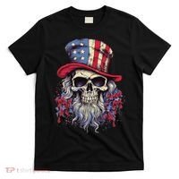 Vintage Skull American Flag Hat 4th Of July Patriotic T-Shirt thumb 0