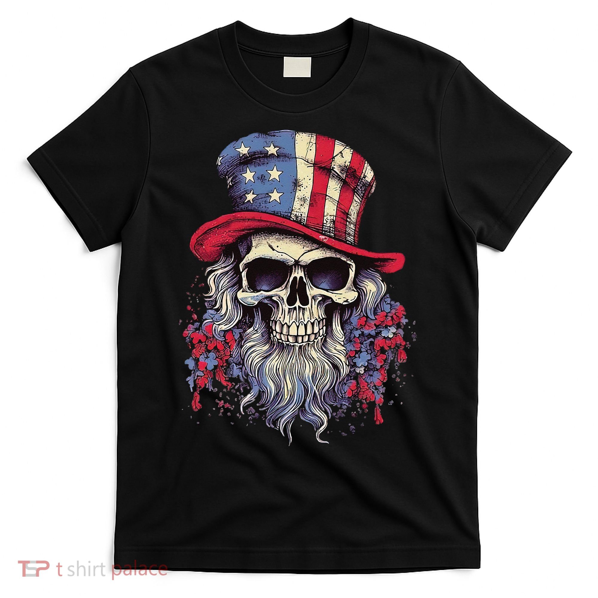 Vintage Skull American Flag Hat 4th Of July Patriotic T-Shirt