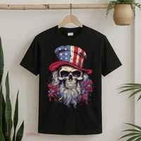 Vintage Skull American Flag Hat 4th Of July Patriotic T-Shirt thumb 2