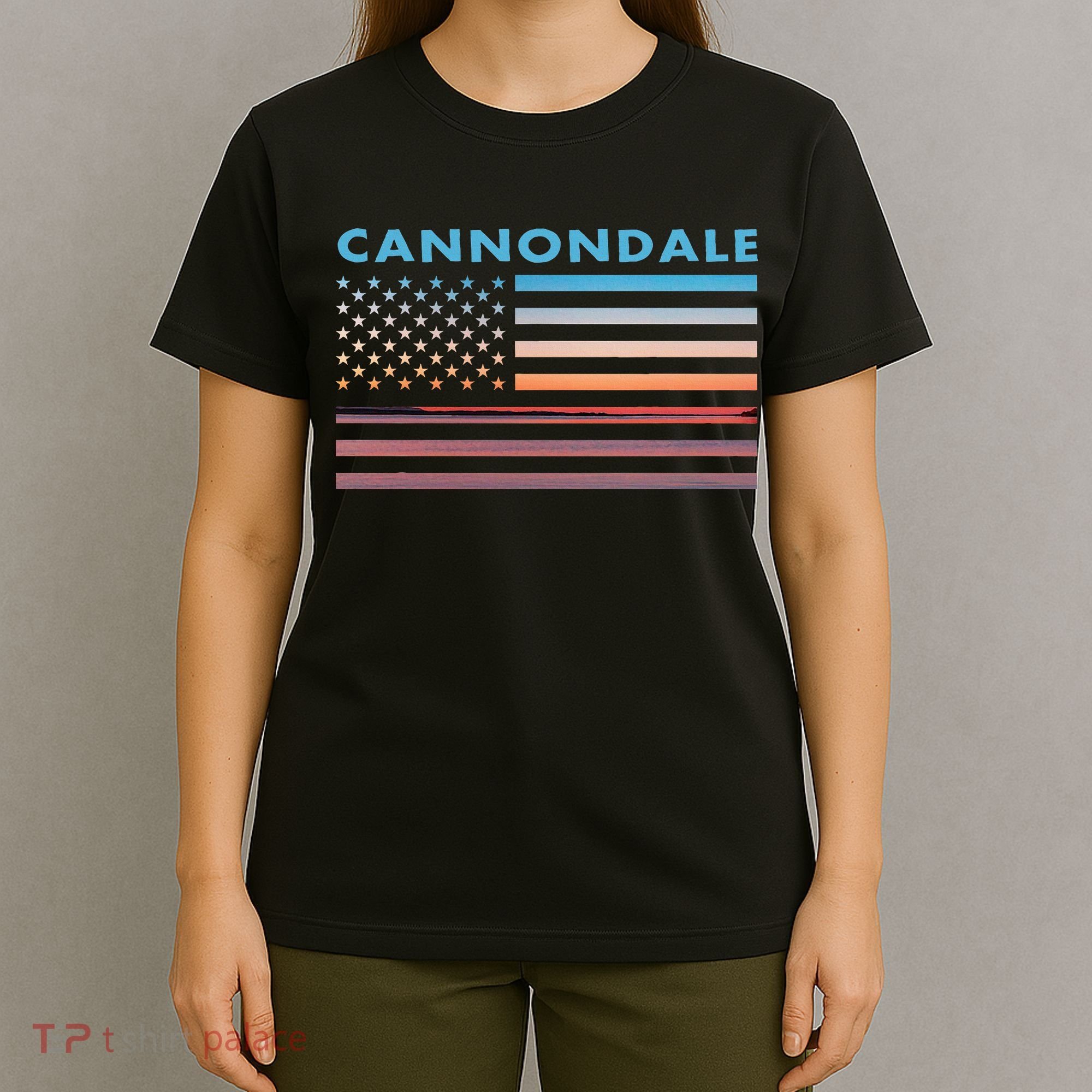 Vintage Sunset American Flag Cannondale Connecticut T-Shirt