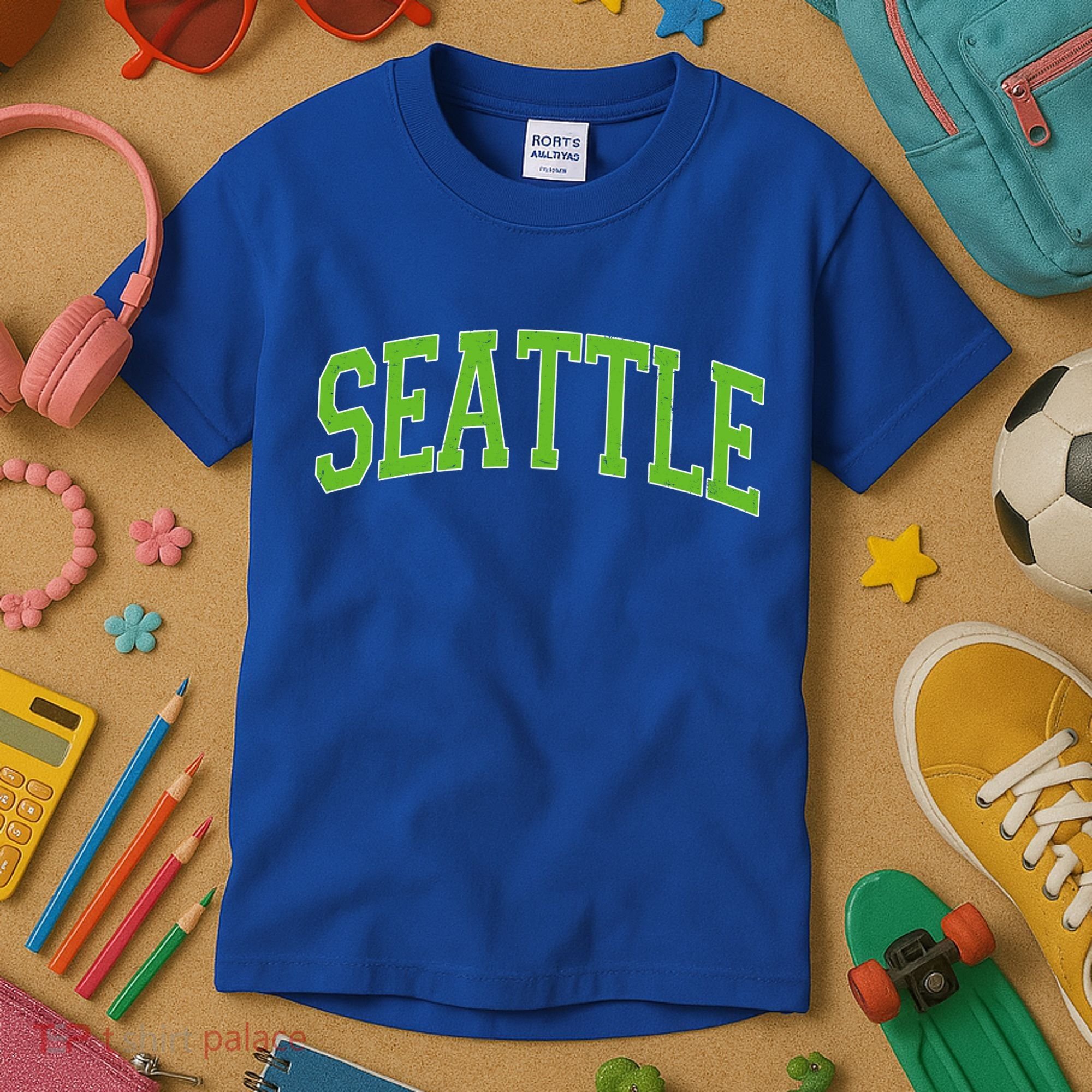 Varsity Sporty Arch Seattle Team Sports Fan Kids T-Shirt