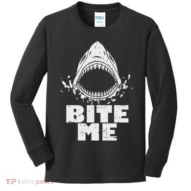 Vintage Shark Bite Me Shark Kids Long Sleeve Shirt