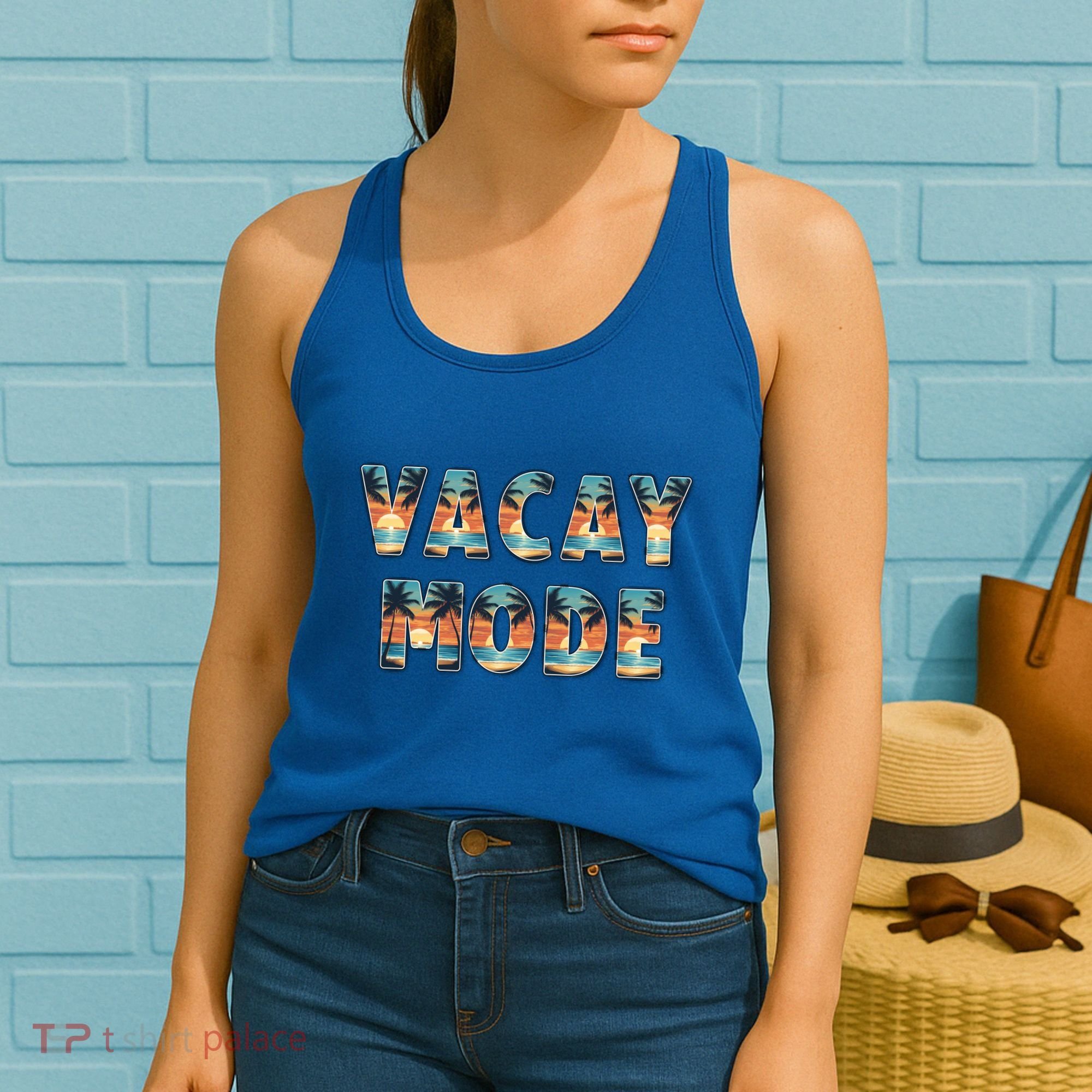 Vacation Summer Beach Scenery And Palm Trees Vacay Mode Ocean Gift Women's Tank Top