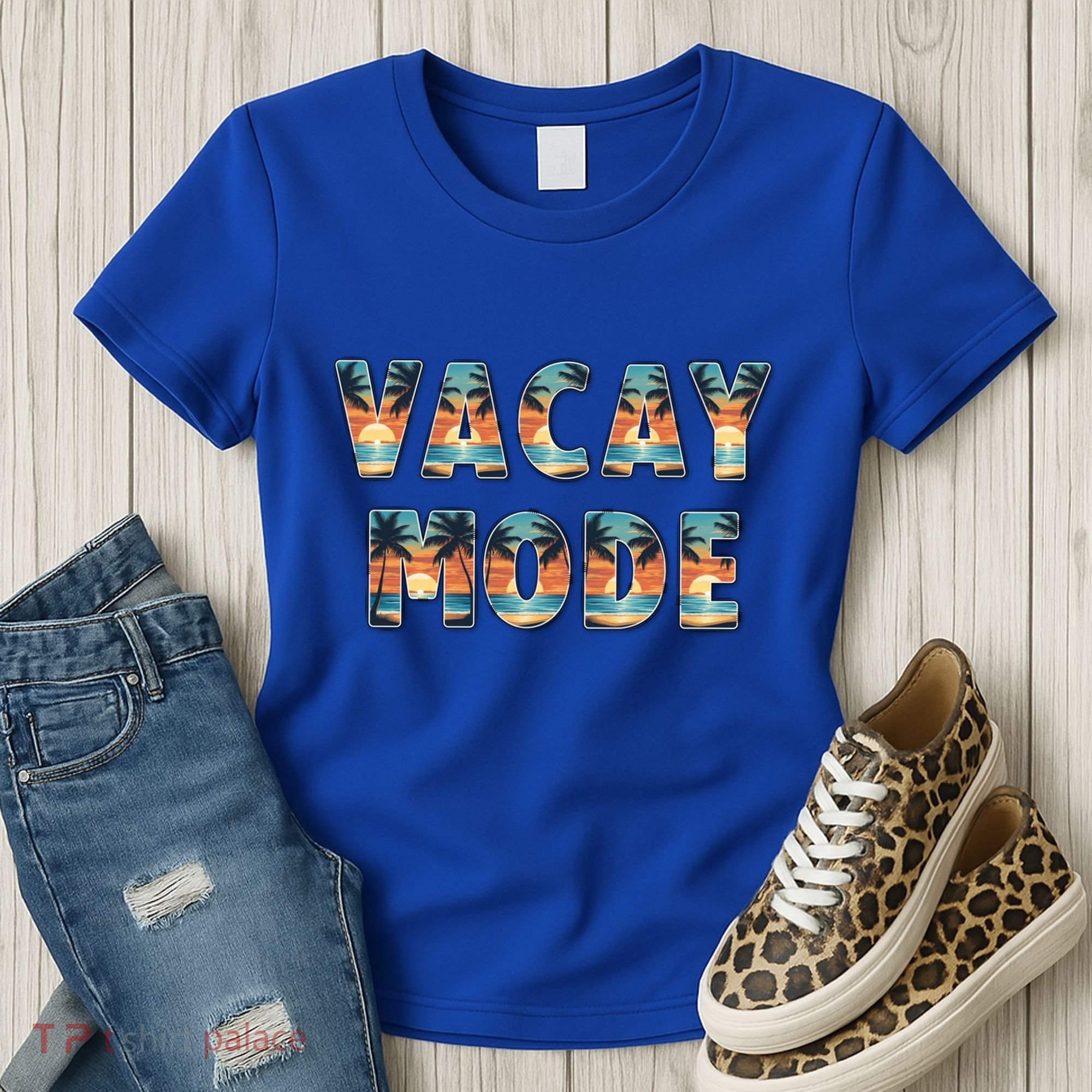 Vacation Summer Beach Scenery And Palm Trees Vacay Mode Ocean Gift Women's T-Shirt