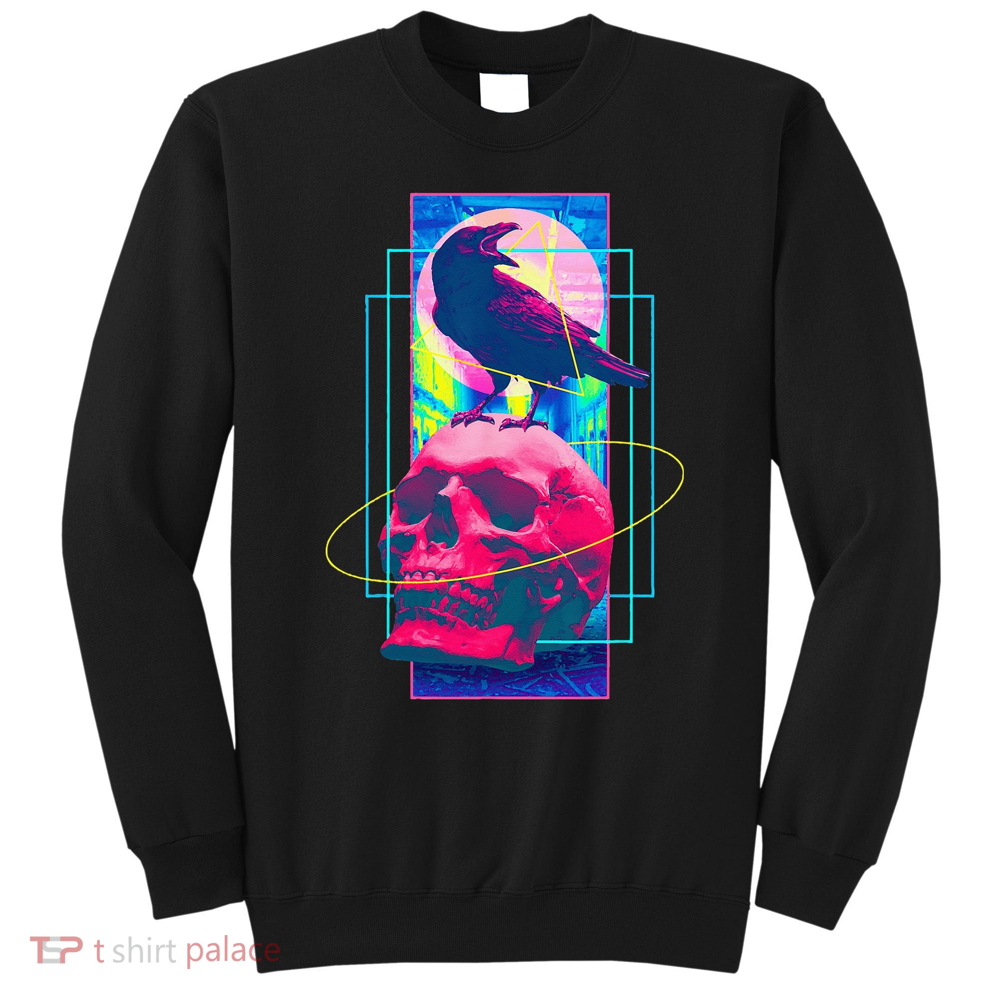 Vaporwave Skull & Crow Halloween Retro Aesthetic Art Sweatshirt