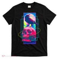 Vaporwave Skull & Crow Halloween Retro Aesthetic Art T-Shirt thumb 0