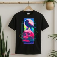 Vaporwave Skull & Crow Halloween Retro Aesthetic Art T-Shirt thumb 2