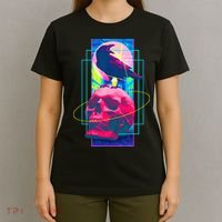 Vaporwave Skull & Crow Halloween Retro Aesthetic Art T-Shirt thumb 4