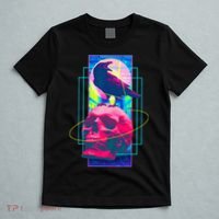 Vaporwave Skull & Crow Halloween Retro Aesthetic Art T-Shirt thumb 5