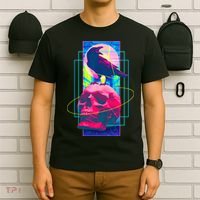 Vaporwave Skull & Crow Halloween Retro Aesthetic Art T-Shirt thumb 6