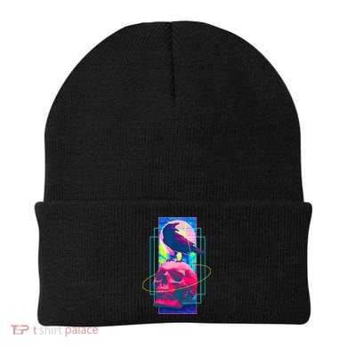 Vaporwave Skull & Crow Halloween Retro Aesthetic Art Beanie