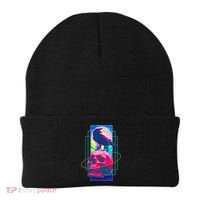 Vaporwave Skull & Crow Halloween Retro Aesthetic Art Beanie thumb 0
