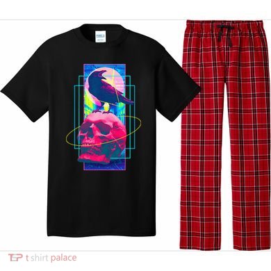 Vaporwave Skull & Crow Halloween Retro Aesthetic Art Pajama Set