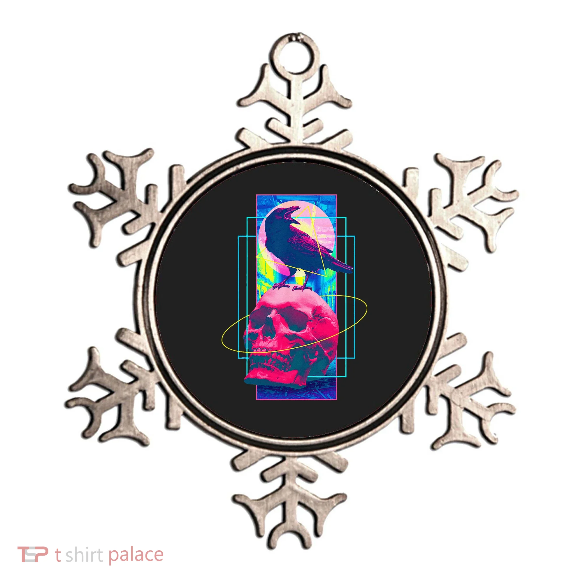 Vaporwave Skull & Crow Halloween Retro Aesthetic Art Ornament