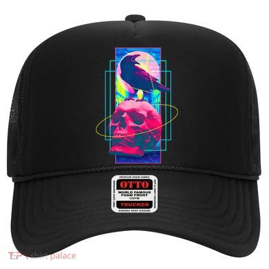 Vaporwave Skull & Crow Halloween Retro Aesthetic Art Hat