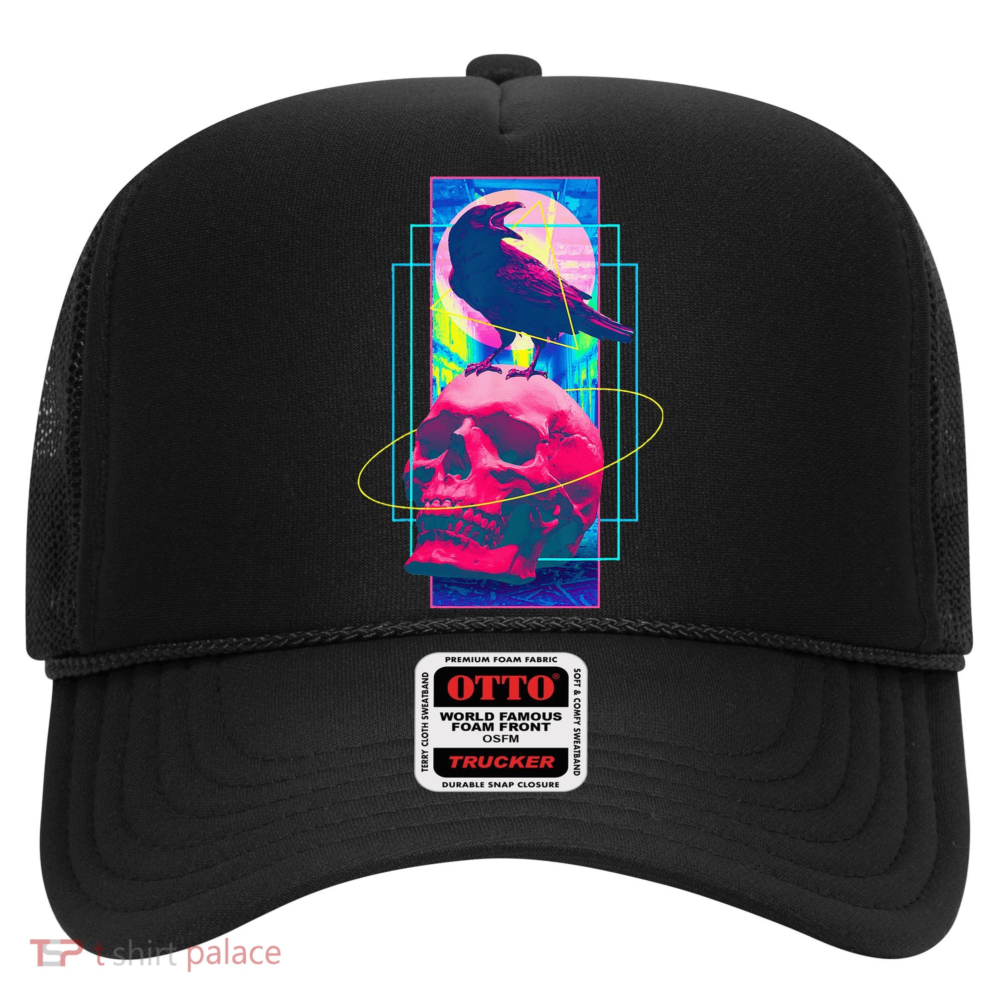 Vaporwave Skull & Crow Halloween Retro Aesthetic Art Hat