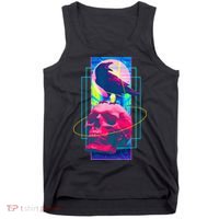 Vaporwave Skull & Crow Halloween Retro Aesthetic Art Tank Top thumb 0