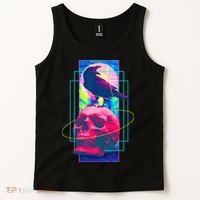Vaporwave Skull & Crow Halloween Retro Aesthetic Art Tank Top thumb 2