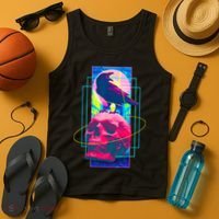 Vaporwave Skull & Crow Halloween Retro Aesthetic Art Tank Top thumb 4