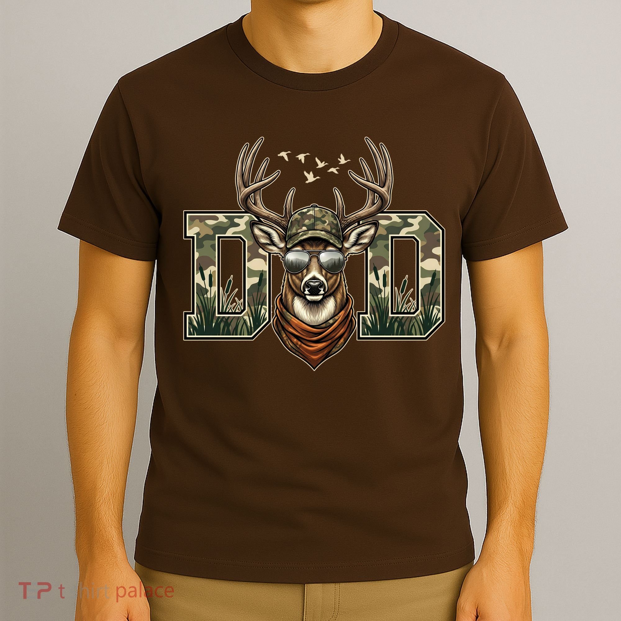 Varsity Style Camo Dad Deer Buck Hunter Fathers Day T-Shirt