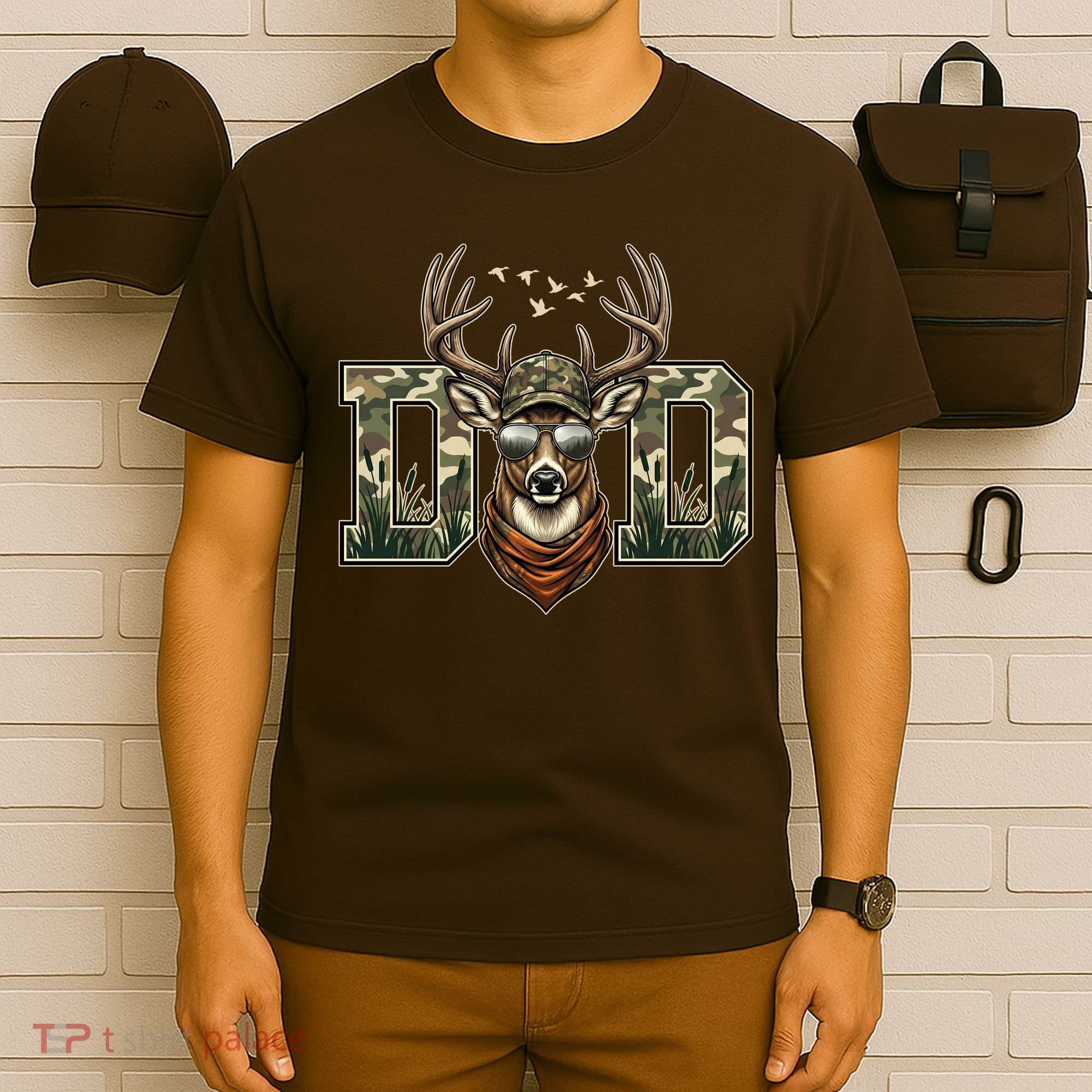 Varsity Style Camo Dad Deer Buck Hunter Fathers Day T-Shirt