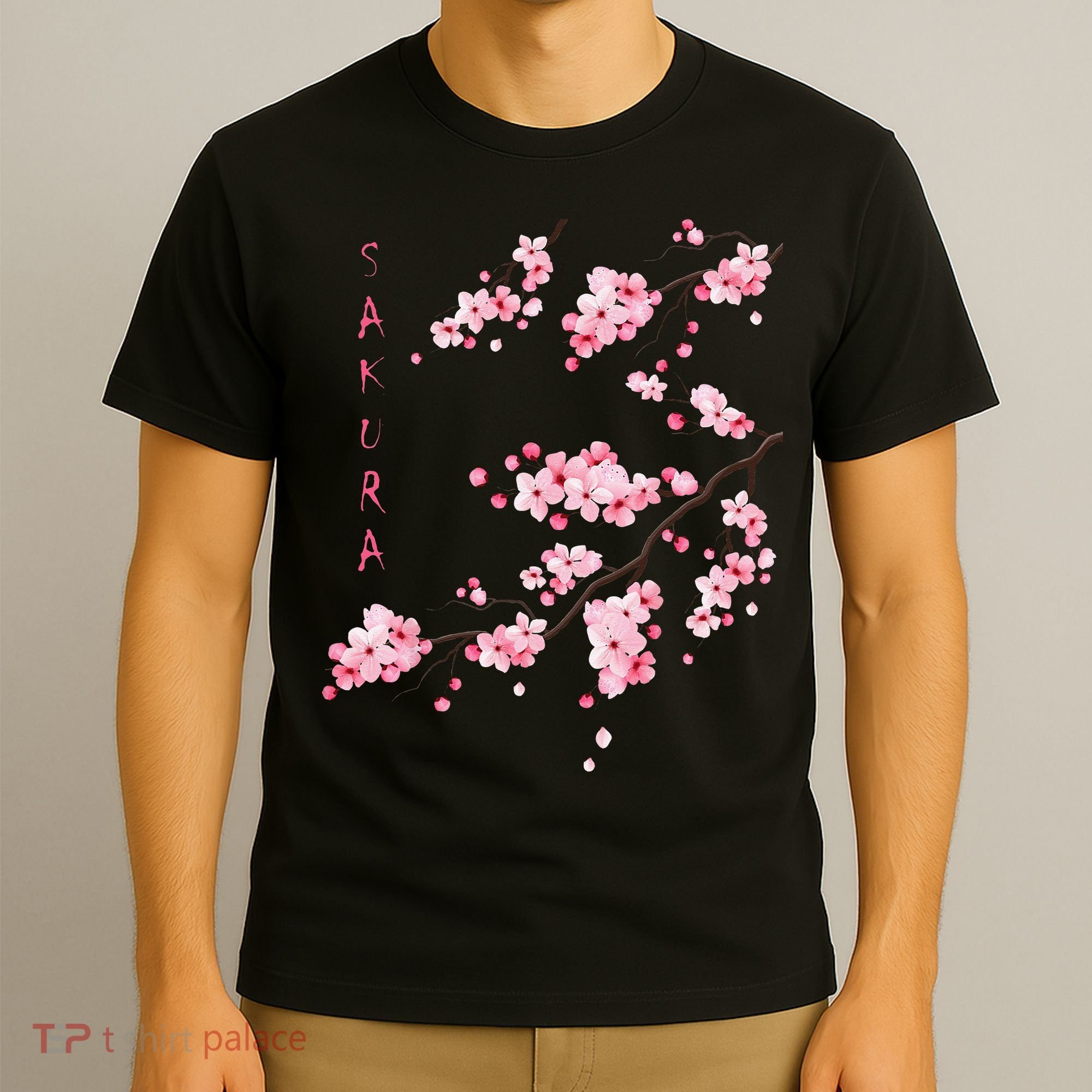 Vintage Sakura Cherry Blossom Japanese Graphical Art T-Shirt