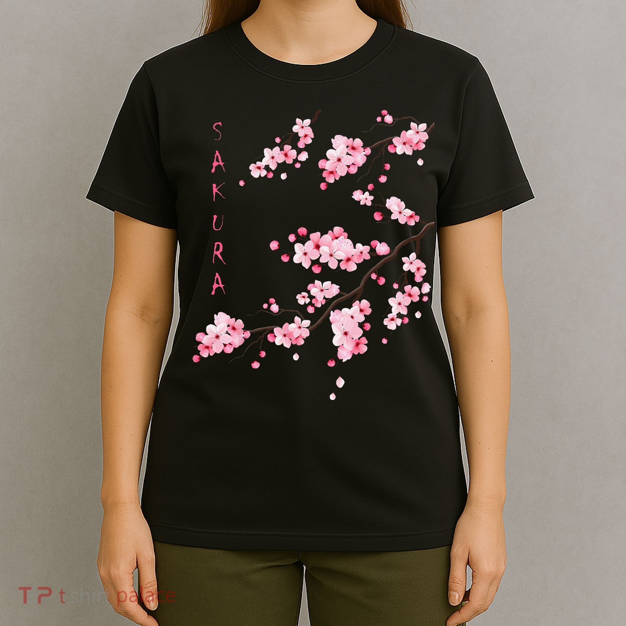 Vintage Sakura Cherry Blossom Japanese Graphical Art T-Shirt