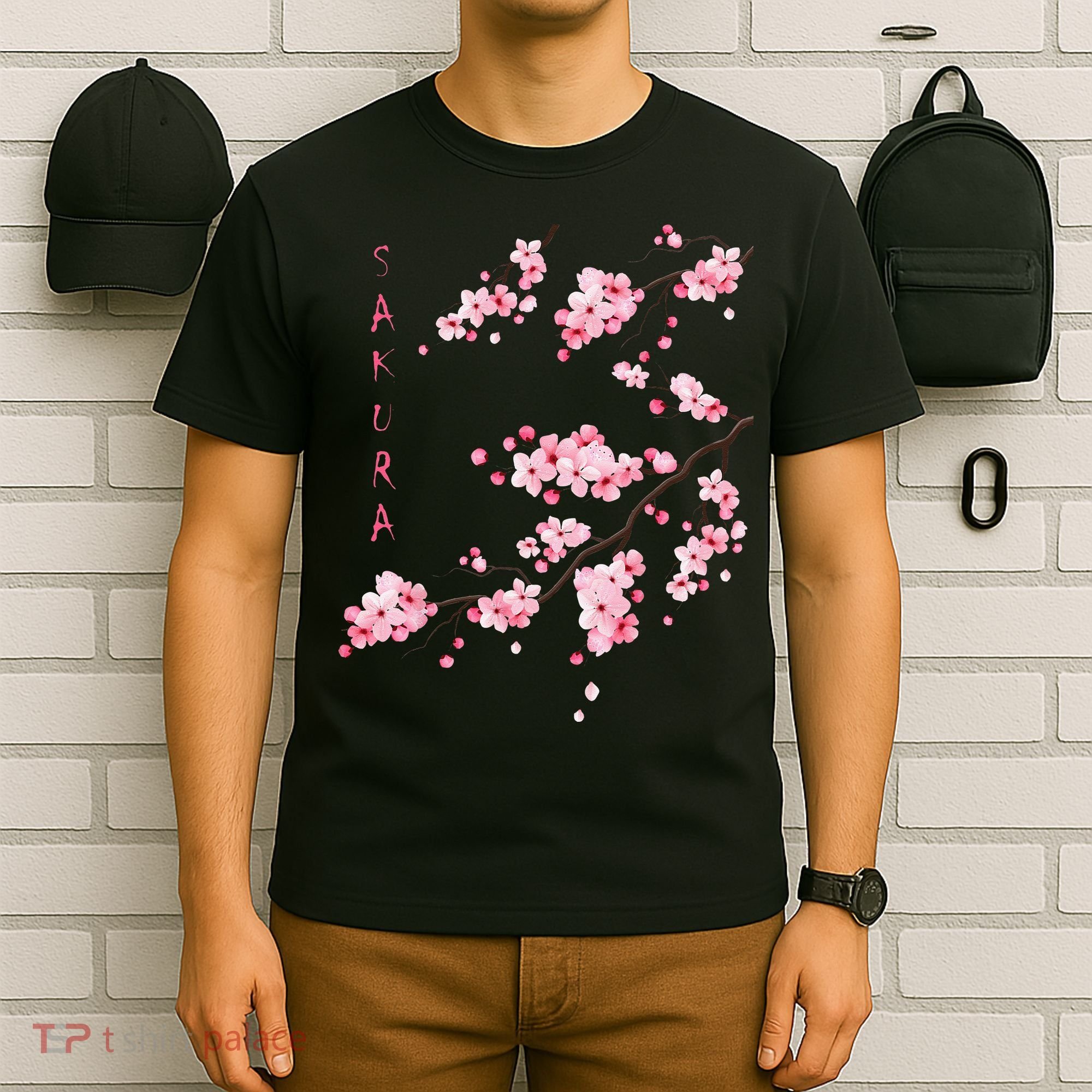 Vintage Sakura Cherry Blossom Japanese Graphical Art T-Shirt