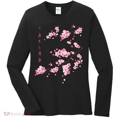 Vintage Sakura Cherry Blossom Japanese Graphical Art Women's Long Sleeve Shirt